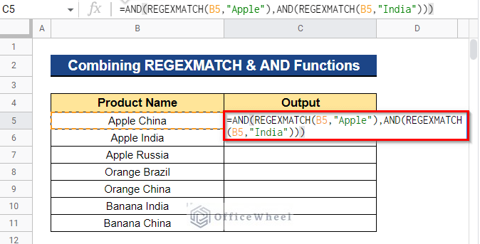 Google Sheets REGEXMATCH