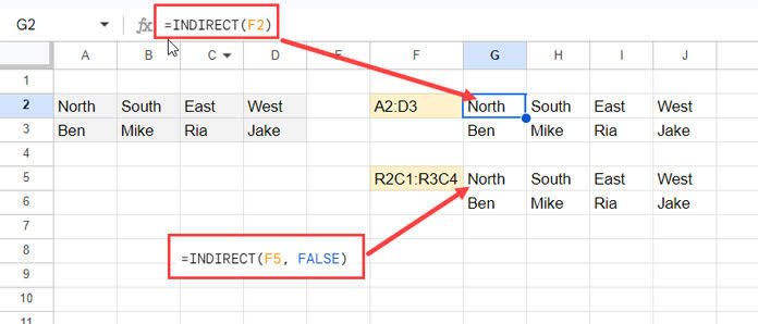 Indirect Google Sheets